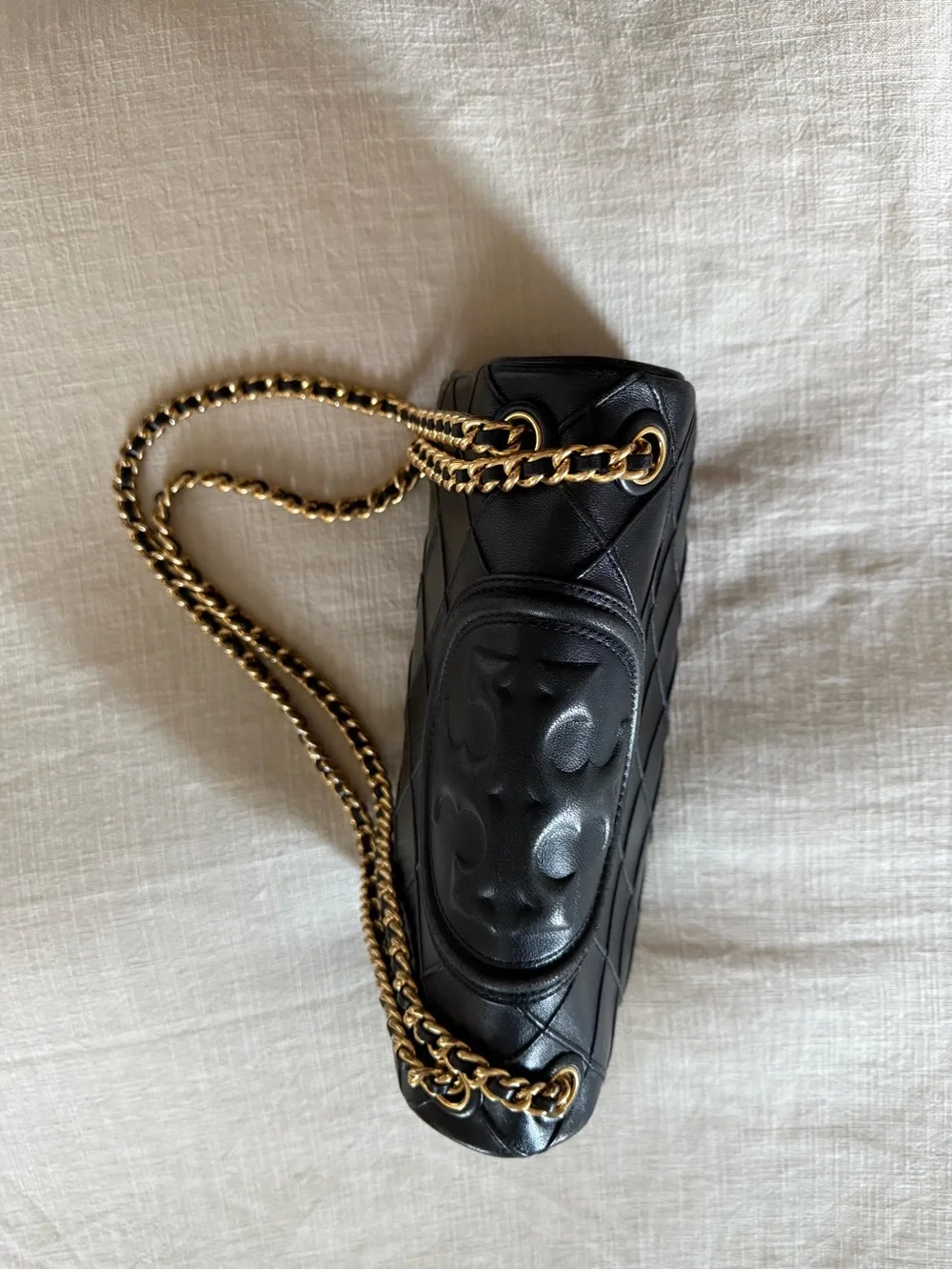 Tory Burch Black Quilted Shoulder Bag with Gold Chain Strap
